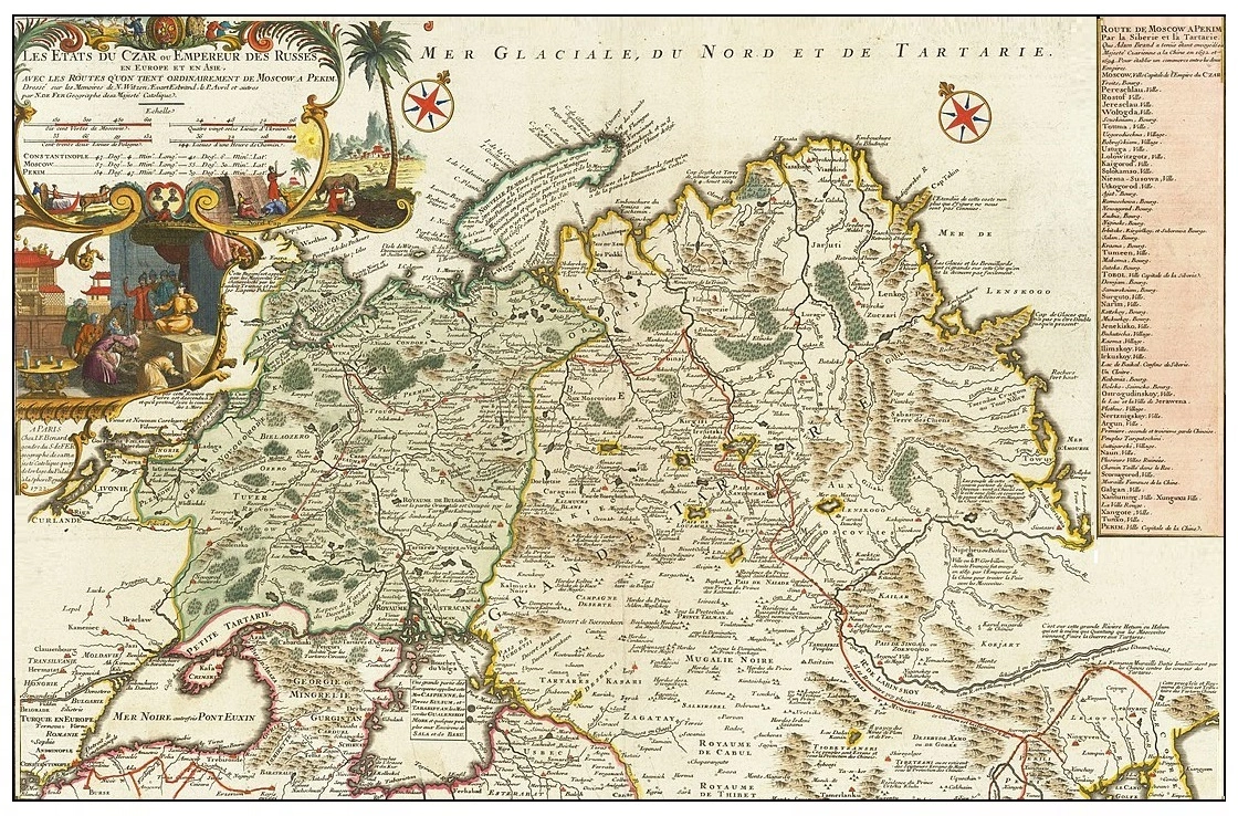 Les Etats Du Czar ou Empereur Des Russes en Europe et en Asie, Avec Les Routes Q'uon Tient Ordinairement de Moscow a Pekim